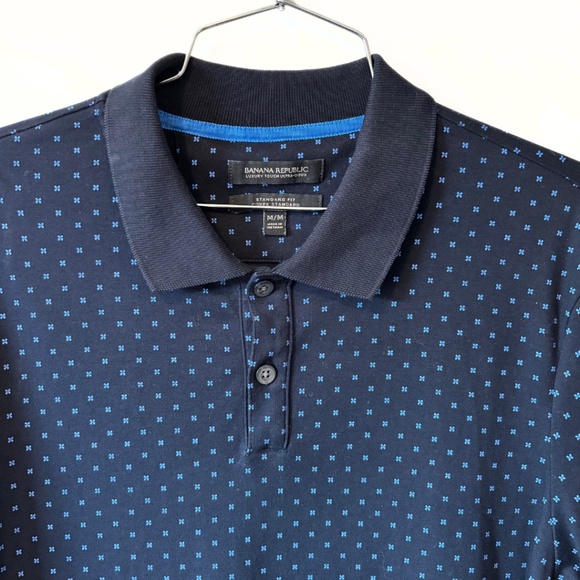 Banana Republic Luxury Touch Polo Navy Print Standard Fit Size M - Picture 4 of 7